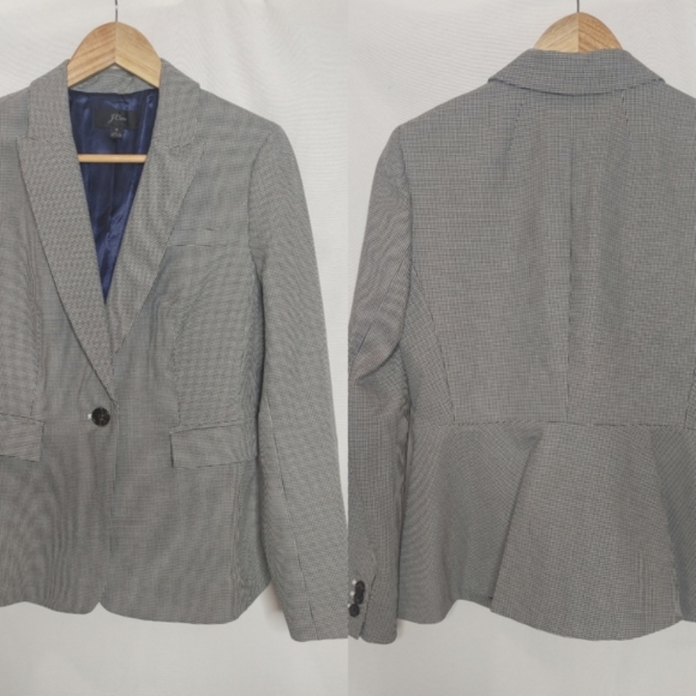 J. Crew Blazer Single Button Peplum Back Houndstooth Black White AC261 size 6